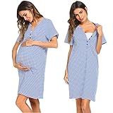 Ekouaer Women Short Sleeve Nightgown Striped Nursing Nightgown Breastfeeding Sleep Dress