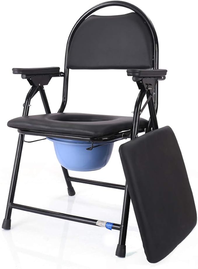 Folding Commode Chair, Elderly Toilet Chair Shower Chair with Removable