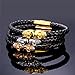 U7 Black Skull Bracelet Men Punk Biker Surfer Bracelets Black Metal Plated Stainless Steel Clasp Braided Leather Surfer Bracelet for Men, 8.3