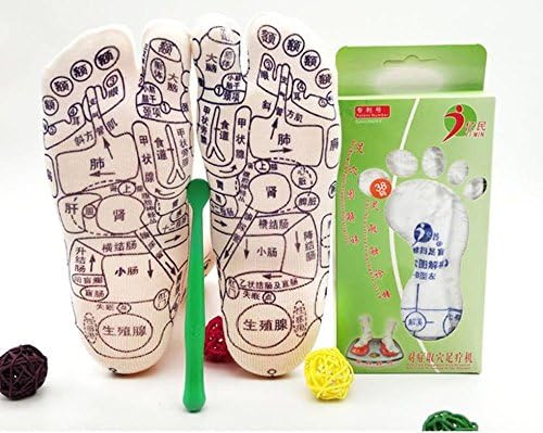 Mnoel 健康 足裏 足ツボ プリント ソックス ツボ押し 反射区 スティック付き 足つぼ サイズ23 26センチ くつした 靴下 スーパーセール 中国語簡易説明書付き