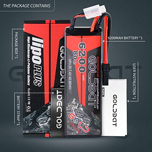 GOLDBAT 7.4V LiPo Batterie 2S 80C 6200mAh RC Batterie Hard Case Compatible with TR X Stecker für RC Car, Auto Evader BX… – Bild 8