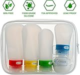 Travel Bottle Set with Leak Proof Silicone Bottles and Cream Jar in TSA Approved EVA Bag. Suitable for all Toiletries such as Shampoo and Conditioner. Bottles are 3 oz, 2 oz and 1.25 oz