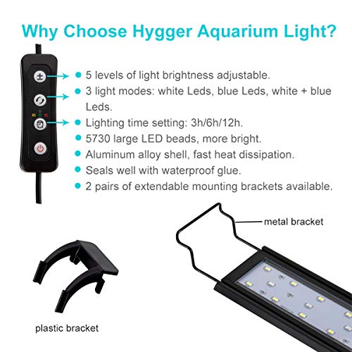 hygger Adjustable Aquarium Light 16W Blue White LEDs with Aluminum