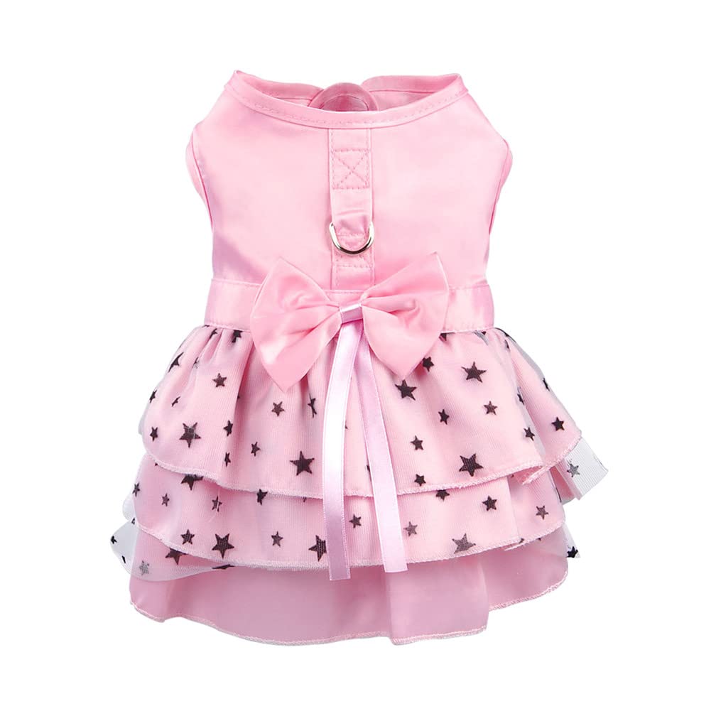 Hdwk&Hped Dog Costume Outfit, Princess Multi-Layer Pleated Skirt Pentagram Bow Pet Dress for Small Dog Puppy Cat Pink #2