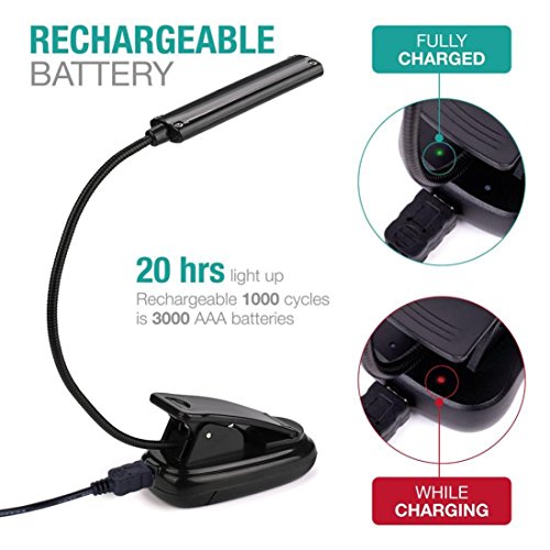 Flexible LED Light ,Vanvler [ Desk Table Lamp ] Clip-On [ USB Light Rechargeable ] Reading Study (Black) - Thumbnail 4
