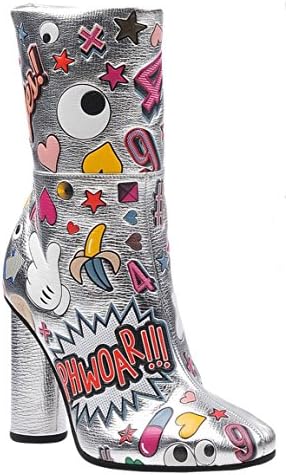 Anya Hindmarch Silver Metallic All Over Wink Stickers Boot (9 US; 39 IT)