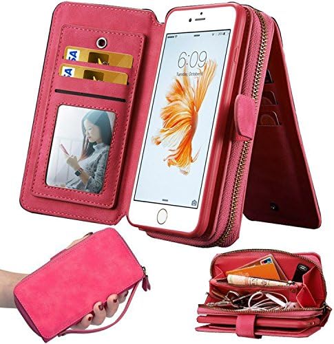 iPhone 6 Case,iPhone 6s Wallet Case,WOOZU Zipper Wallet Leather Detachable Magnetic Removable Case Purse Clutch with Makeup Mirror Back Flip Credit Card Holder Cover Case for iPhone 6/6S 4.7inch
