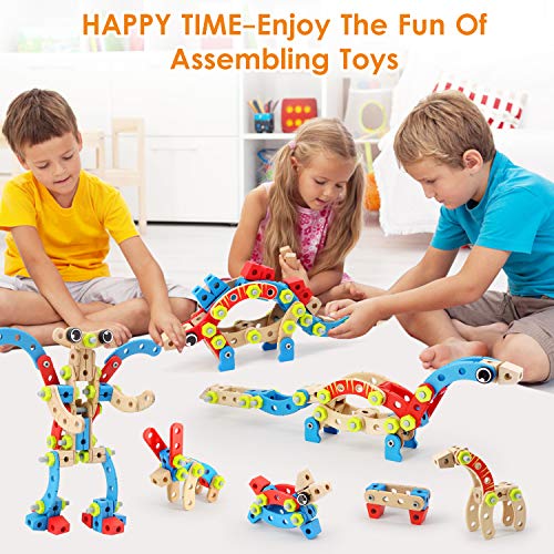 LUKAT STEM Toy for 3 4 5 6 7 Year Olds Boys, 96 PCS Wooden Building Toys for Kids, 4 in 1 Educational Kids Construction Blocks Toys, Birthday Gifts for Boy & Girl - Thumbnail 2