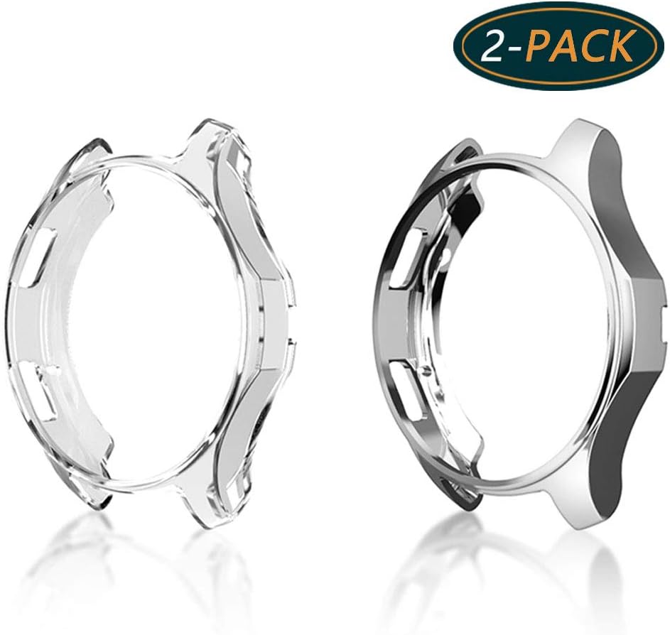 [2-Pack] KPYJA Case for Samsung Gear S3 Frontier 46mm, Shock-Proof and Shatter-Resistant Protective TPU Cover for Samsung Gear S3 Frontier SM-R760/Galaxy Watch SM-R800(Clear,Silver)