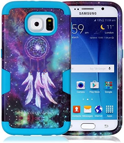S6 Case, Galaxy 6 Case, ARTMINE Galaxy Dream Catcher Durable Shockproof Hybrid Three Pieces Layers 3 in 1 High Impact Tough Rugged Soft TPU Silicon Bumper Frame + Hard Plastic Back Full Body Protective Stand Case Cover Heavy Duty Skin Armor Combo Defender Case Compatible for Samsung Galaxy s6 Verizon, AT&amp;T, Sprint, T-Mobile Blue Frame