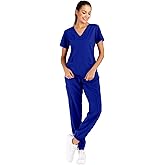 Minty Mint Women's Solid Stretch Medical Scrubs Sets V Neck Top Slim Jogger Pants Royal Blue PL