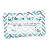 Diaper Raffle Tickets - Teal Blue Elephant Baby Shower Invitation Insert Cards (25 Count)