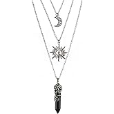 MJartoria Gothic Necklaces Chakra Sun and Moon Charm Pendant Layered Choker Necklace Set Gothic Jewelry for Women