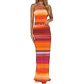 Goafuliy 2 Piece Skirt Sets for Women Summer, Floral Sleeveless Tube Top Bodycon Maxi Skirts Y2k Vacation Going Out Outfits