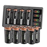 Tyrone RCR123A Batteries Compatible Arlo Security Cameras and Flashlight, [ 3.7V Li-ion Rechargeable Battery 700mAh CR123A 12 Pack with 4-Ports Charger