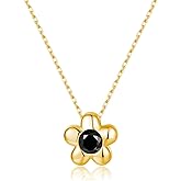 Reffeer Solid 925 Sterling Silver Black CZ Flower Necklace Chain for Women Teen Girls Dainty Daisy Pendant Necklace Choker