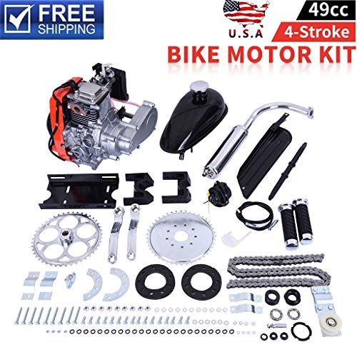 49cc 4 Stroke Engine Motor Kit, Bike Engine Kit 4 Stroke, Gas Petrol Motorized Bike Engine Bicycle for 26" or 28" ATV Bikes (Silver)