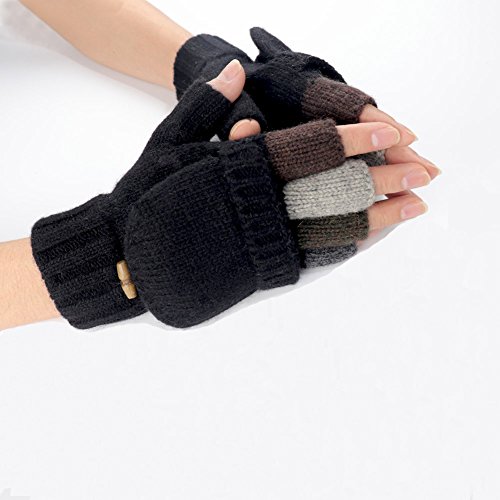 Akayboya Winter Warm Knitted Fingerless Gloves Convertible Wool Gloves with Mittens Cover for