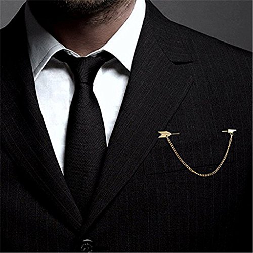 BYNNIX Men Arrow with Long Chain Tuxedo Lapel Pin Brooch Boutonniere for Suits Corsage
