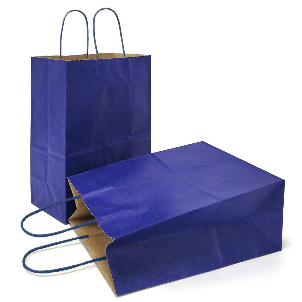 AZOWA Navy Gift Bags Extra Small Kraft Paper Bags with Handles (12 x 6 x 15 CM, Navy, 25 Pcs)