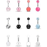 Ftovosyo 12PC Belly Button Rings Banana Barbells 14G Surgical Steel Bar Mix Color Body Piercing Jewelry for Women
