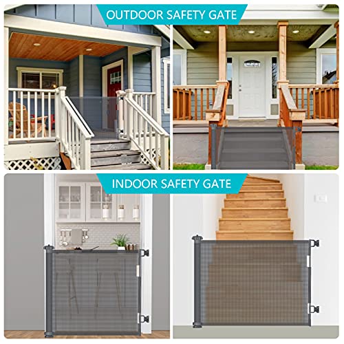 Retractable Baby Gate, Extra Wide Child Mesh Safety Gate with 2 Sets of