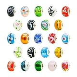 TOAOB 50pcs Assorted Glass European Lampwork Beads Large Holes Spacer Beads Charms Supplies with Brass Silver Core for Bracelet Necklace Jewelry Making