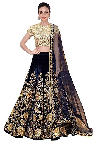 a.r.sundaram fashion women's velvet lehenga choli (ars-81 _blue_ free size)