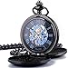 ManChDa Mechanical Double Cover Roman Numerals Dial Skeleton Automatic Pocket Watches with Gift Box and Chain for Mens Women