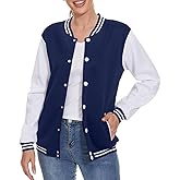 ACEFAST INC Women's Varsity Jacket Baseball Uniform Casual Long Sleeve Sport Bomber Jacket Coat
