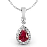 LMDPRAJAPATIS Natural 4.20 Carat Certified Original Birthstone Red Ruby Manik 925 silver Beautiful Pendant Pear Shape Pendant/Gift Her pendant for Women's