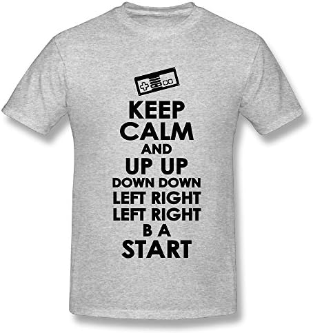 Dekotai Male Short Sleeve Performance Tshirts Gray Keep Calm And Konami Code Poly Cotton Blend Tee Shirt Large