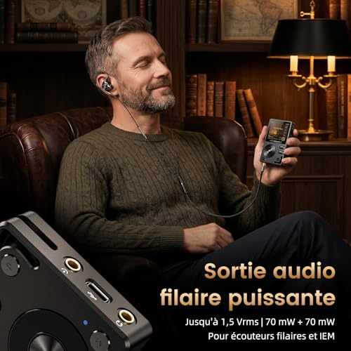 HIFI WALKER H2 Bluetooth Hi-Res MP3 Player, 64GB Audiophile HiFi MP3 Player, ESS DSD FLAC, Portable Audio Player, Zinc Case, USB DAC, Line Out, Expandable up to 512GB