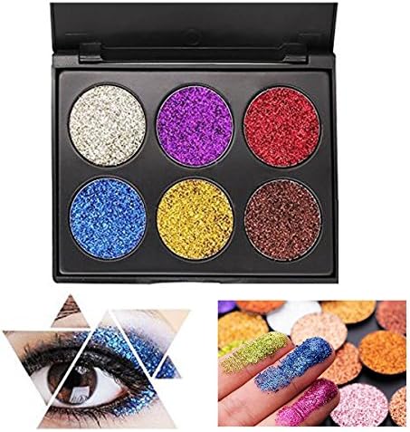Glitter Eyeshadow, YHMWAX 6 Color Shimmer Ultra Pigmented Makeup Eye Eyeliner Cosmetic Eye Shadow Diamond Shiny Shimmer, Silky Smooth & Long Lasting (EFK02)