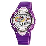 Pasnew LED Waterproof 100m Sports Digital Watch for Children Girls Boys (Purple)