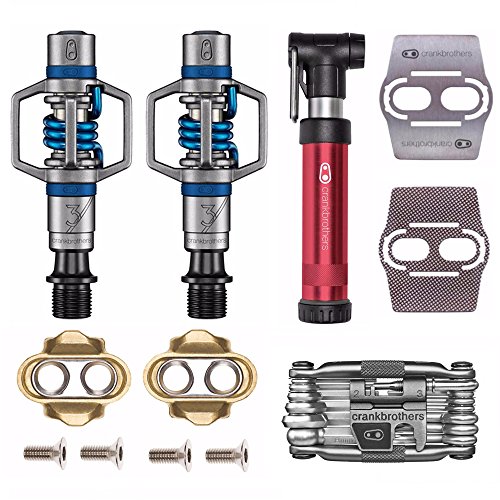 Crank Brothers CRANKBROTHERs Eggbeater 3 Bike Pedals (Blue) with Cleats and Shoe Shields Set + Gem S Pump + M10 Tool Kit