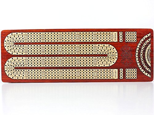Continuous Cribbage Board Bloodwood / Maple and Side Pull Drawers - 4 Tracks with Place to Mark Won Games - House of Cribbage