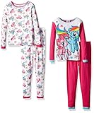 My Little Pony Girls' Little Girls' 4-Piece Pajama Set, Pink/White, 6