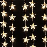 AGPtek 110V 1.5M(W) x 1M(H) Decorative LED Curtain Light 54 LED for Christmas Wedding Party Holiday Home Garden Decoration - Warm White Star Curtain