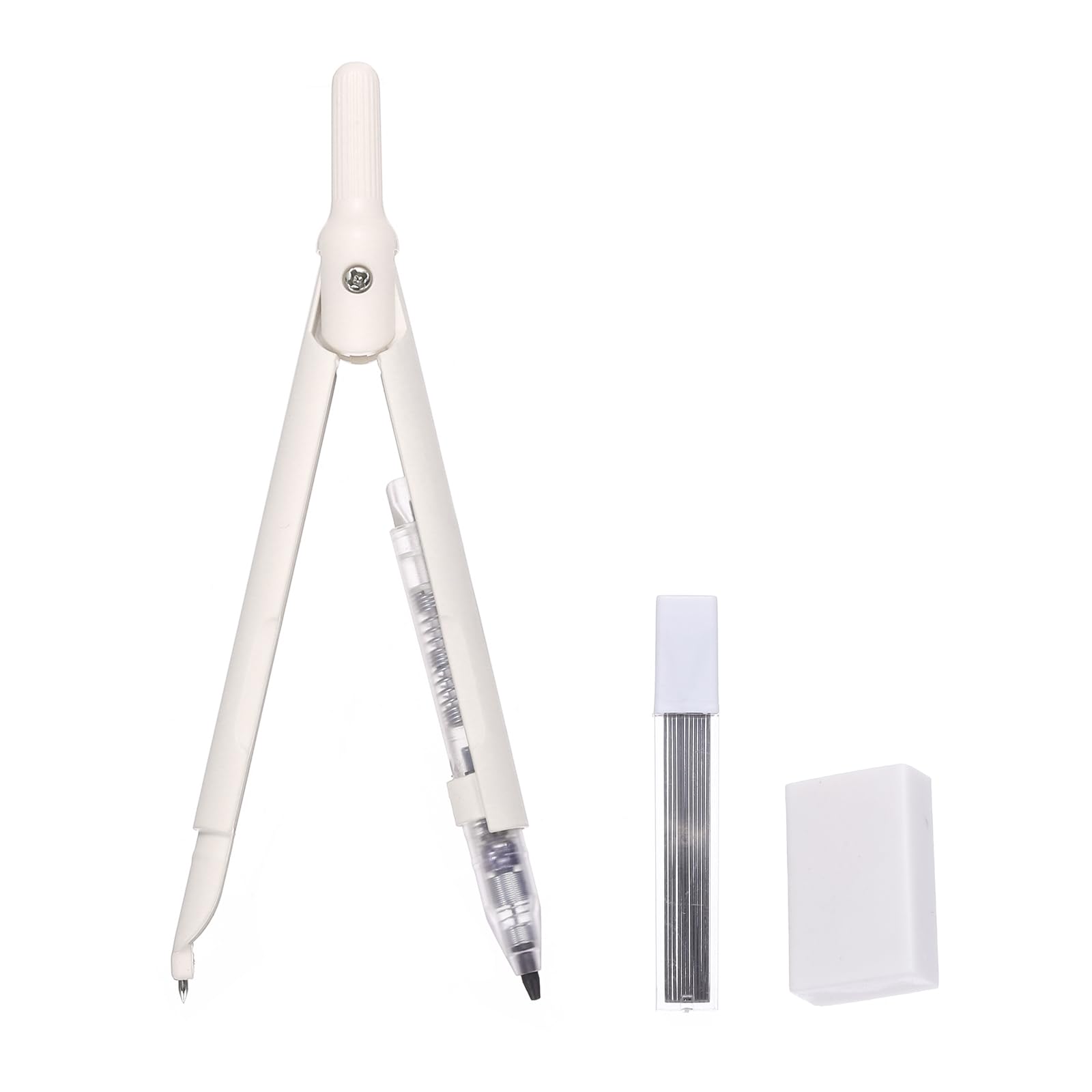 PATIKIL Compass for Geometry, Metal Compass with Extra Leads and Eraser Geometry Math Drafting Drawing Measuring Tools for Classroom Office Supplies, White