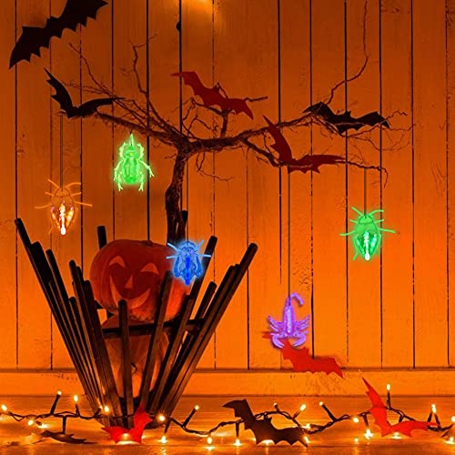 LovesTown 48 PCS Halloween Glow Critters Set, Glow in The Dark Critters Toys 12 Critters Toys and 36 Glow Sticks Halloween Bug Toys for Halloween Goodie Bag Fillers