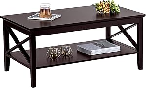 ChooChoo Oxford Coffee Table with Thicker Legs, Espresso Wood Coffee Table with Storage for Living Room 40 inches
