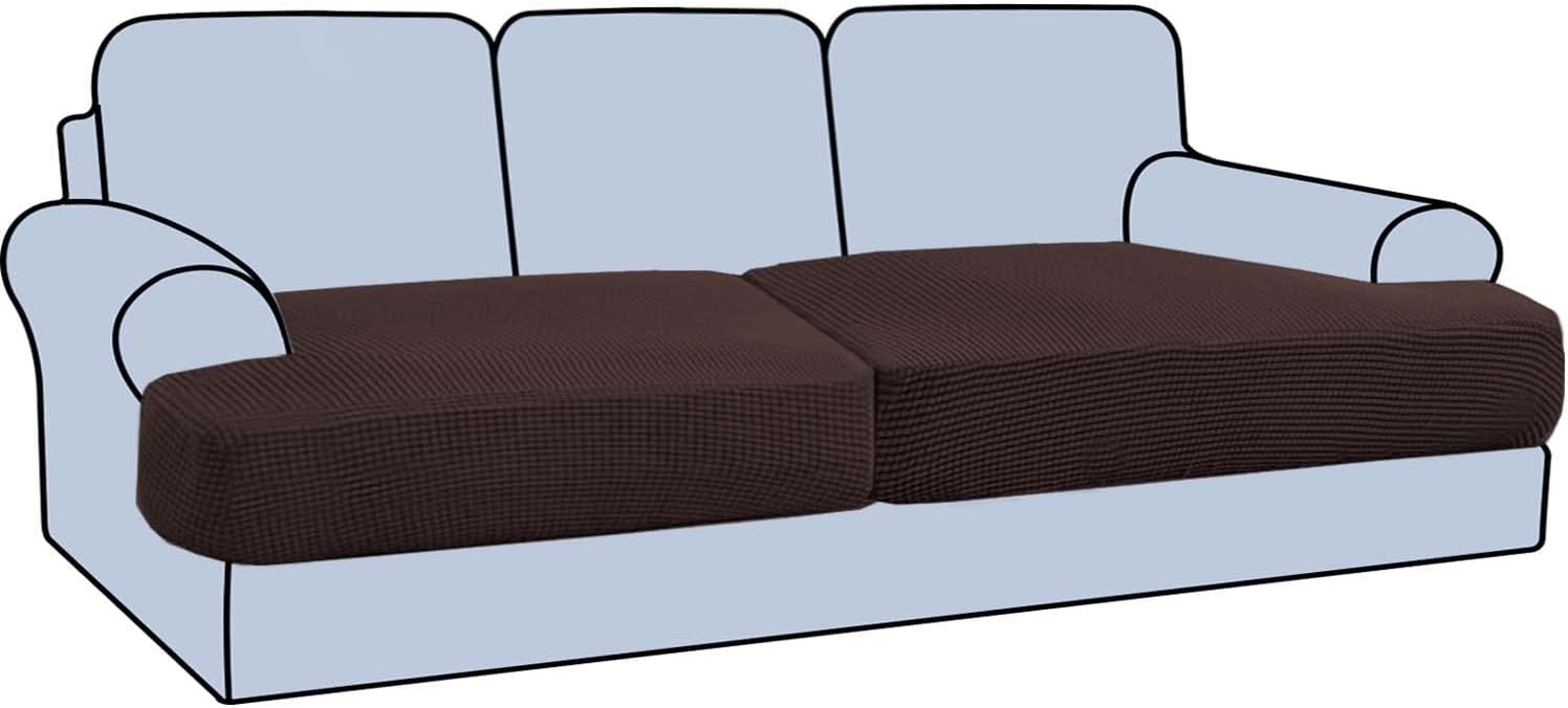 Slipcovers - H.VERSAILTEX Stretch 2 Piece T Cushion Sofa Slipcovers Individually Sofa Cushion Covers for 2 Cushion Couch Sofa Seat Cushion Covers with Elastic Bands Featuring Thicker Jacquard Fabric, Chocolate