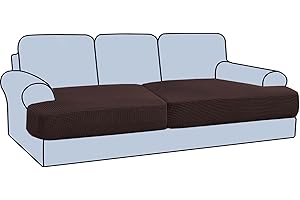 H.VERSAILTEX Stretch 2 Piece T Cushion Sofa Slipcovers Individually Sofa Cushion Covers for 2 Cushion Couch Sofa Seat Cushion Covers with Elastic Bands Featuring Thicker Jacquard Fabric, Chocolate