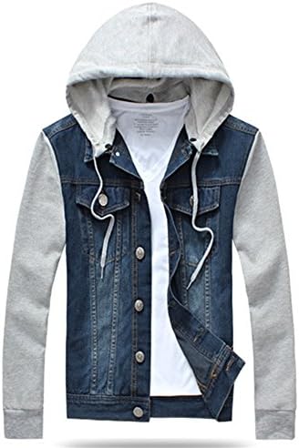 Into Men's Casual Hooded Slim Fit Denim Jacket Cowboy Tracksuits