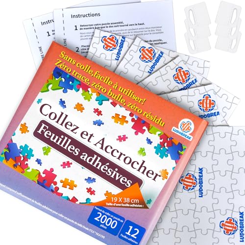 Puzzle Glue 1000/2000 Pieces - Wall Mounting Accessories without Frame - Video Tutorial in French- Adhesive Sheets - Suitable for Adults and Children - Compatible with 100/300/500/1500 Pieces