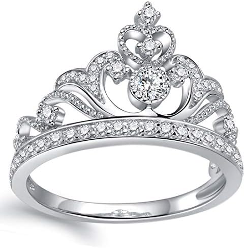 Silver Gold Plated Princess Crown Tiara CZ Band Ring for Wedding Bridal