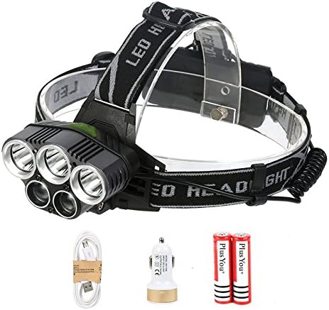 LED Headlamp Rechargeable batteries By PlusYouAndUs, Most Powerful Super Bright 8000 Lumens Waterproof Multi Use For Outdoor Hiking and Camping Walking Running Cycling Fishing
