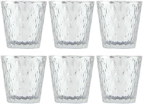 Set of Six Silver Mercury Glass Votives Candle Holders
