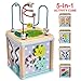 GLEEPORTE New | 5-in-1 Wooden Activity Play Cube | Deluxe Multi-Function Bead Maze Learning Toy for Toddlers and Kids | Ideal Gift